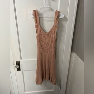 Freshman 1996 | Dresses | Freshman 996 Beige Peach Crochet Knit Ruffle Dress Size Med